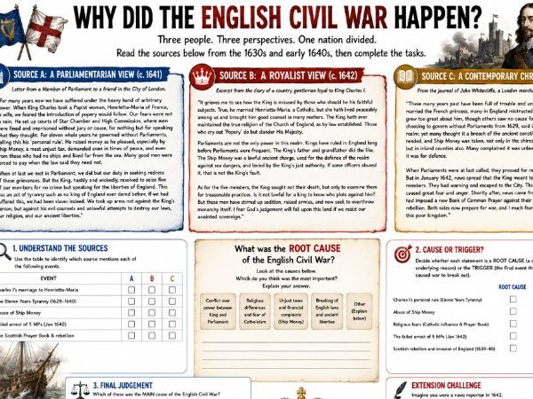 KS3: Causes of the English Civil War - Source Analysis Worksheets