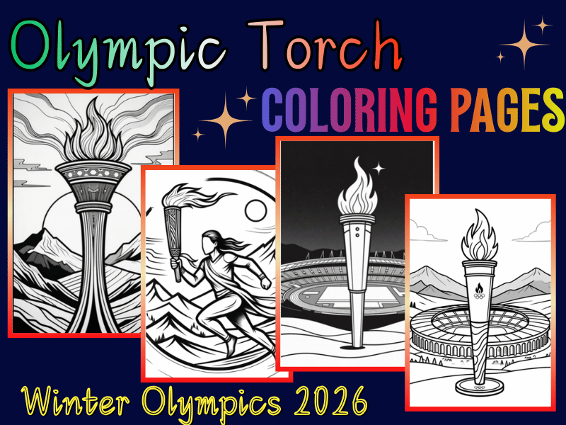 Olympic Torch Coloring Pages – Winter Olympics 2026 Fun Sports Activity for Kids