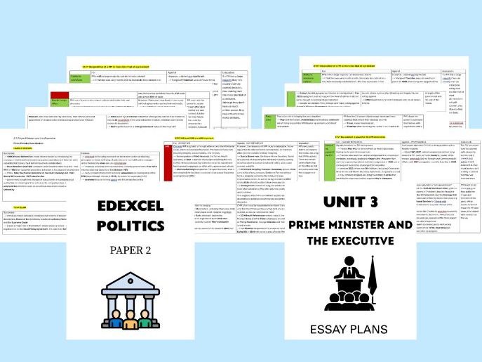 A-level EDEXCEL Politics Paper 2 Unit 3 Essay Plans UK GOVERNMENT