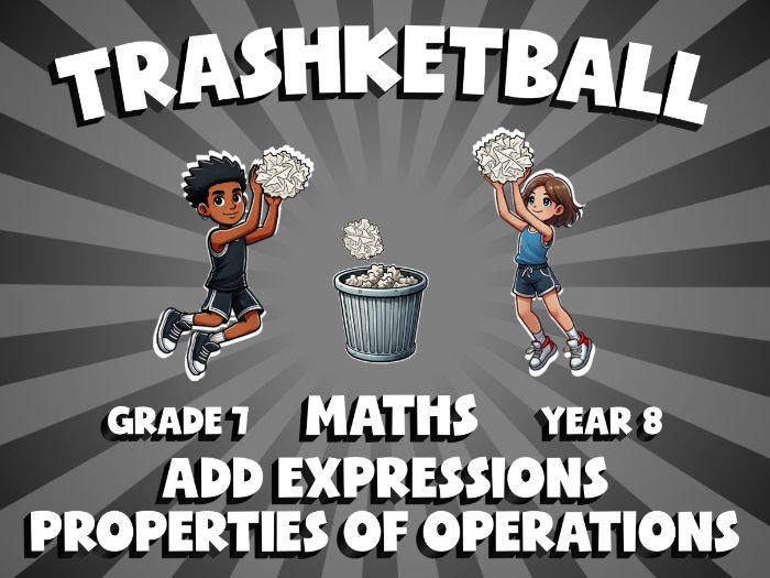 Add Expressions Properties of Operations TRASHKETBALL Maths Game | No-Prep Year 8 Review Activity