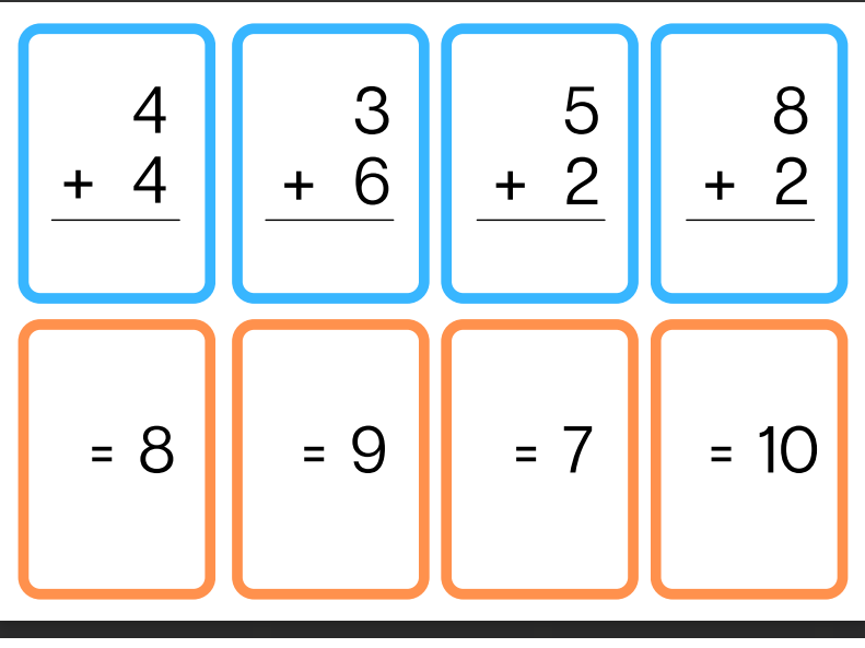 Addition and subtraction matching card game