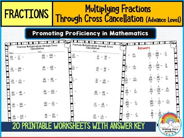 Multiplication of Fractions through Cross Cancellation (Advanced Level) Worksheets | Printable Math