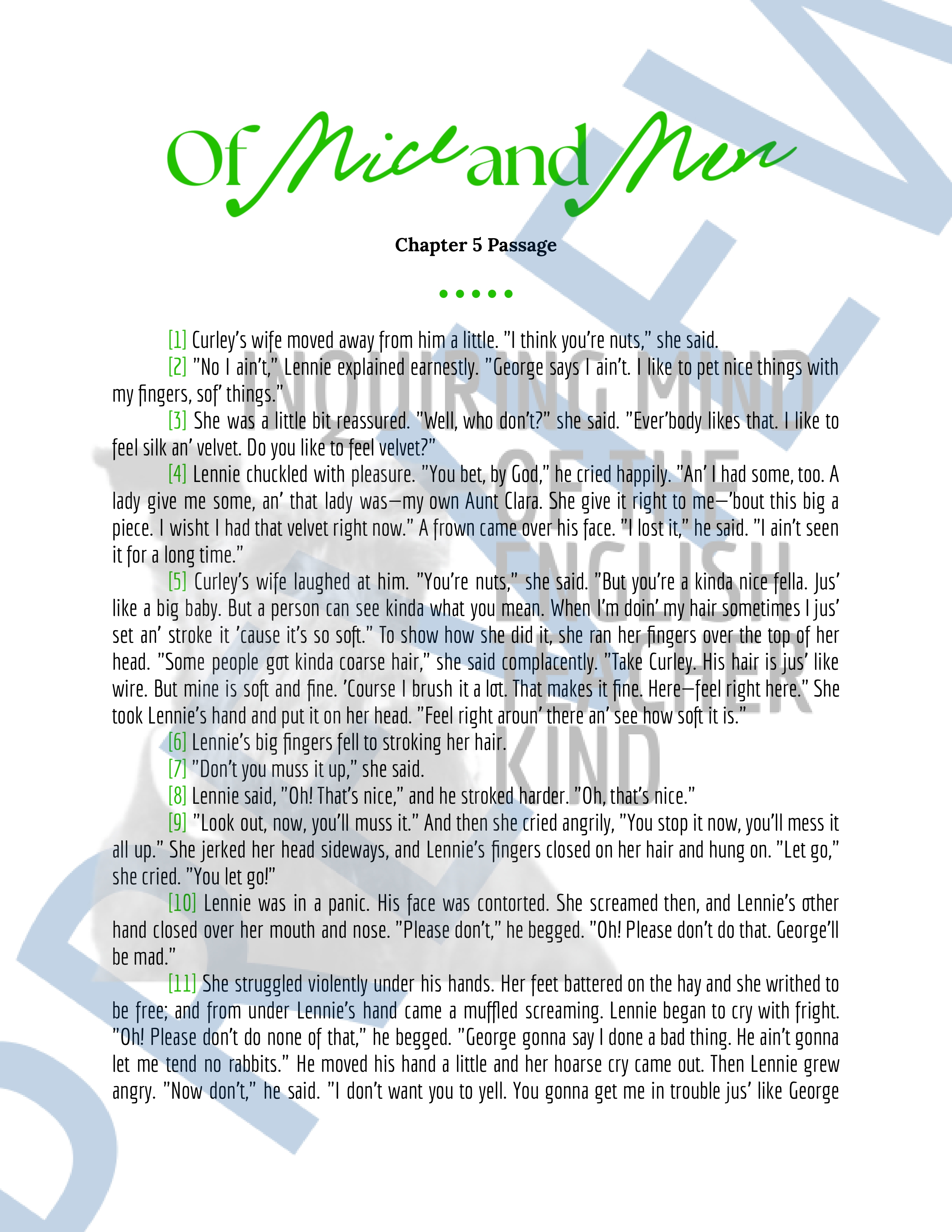 Of Mice and Men Chapter 5 Novel Analysis Worksheet | Close Reading ...