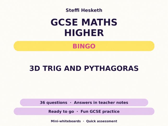 3D Trig and Pythagoras GCSE Maths Higher Bingo