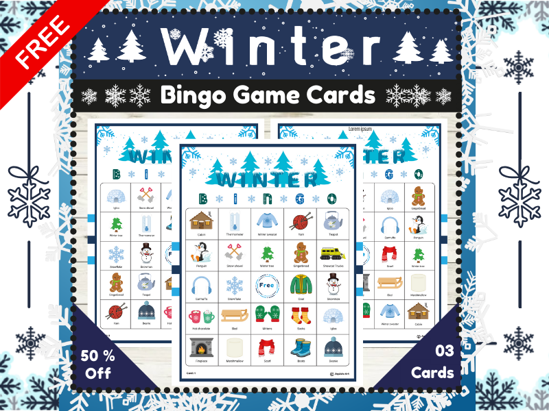 Winter Bingo Game Cards : Vocabulary Building Game | Free Version