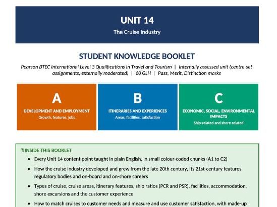 Pearson BTEC International Level 3 Travel and Tourism | Unit 14 The Cruise Industry | 65p Revision