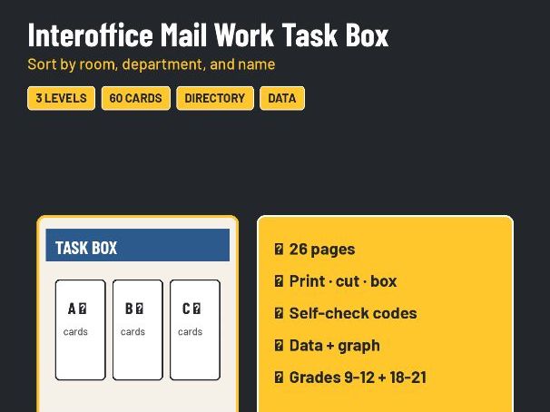 Interoffice Post Work Task Box for SEND: Sort by Room, Department + Name