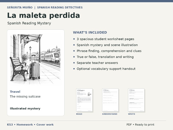 Spanish Reading Comprehension KS3 – Missing Suitcase Mystery - Homework & Cover
