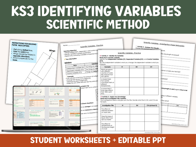 KS3 Science Skills Variables Lesson + Worksheets