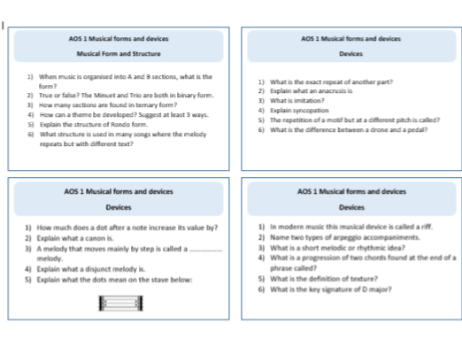 Eduqas GCSE Music AOS 1 Musical forms and devices - Revision cards