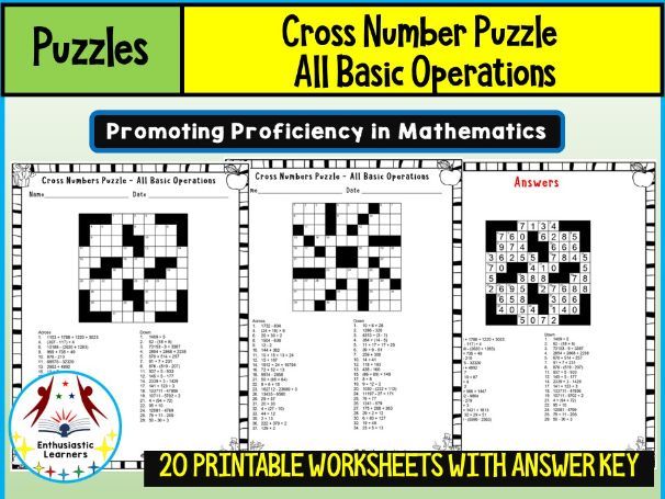 Cross Number Puzzles – All Basic Operations Worksheets Math Problems