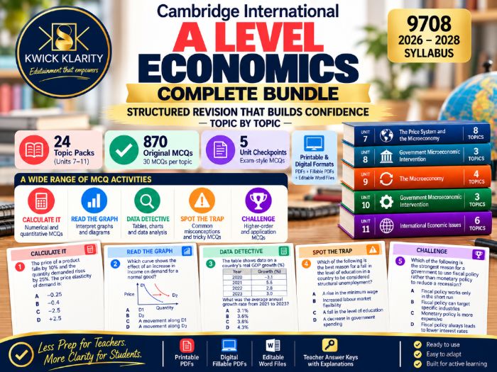 CAMBRIDGE INTERNATIONAL A LEVEL (A2) ECONOMICS 9708 | MCQ REVISION BUNDLE