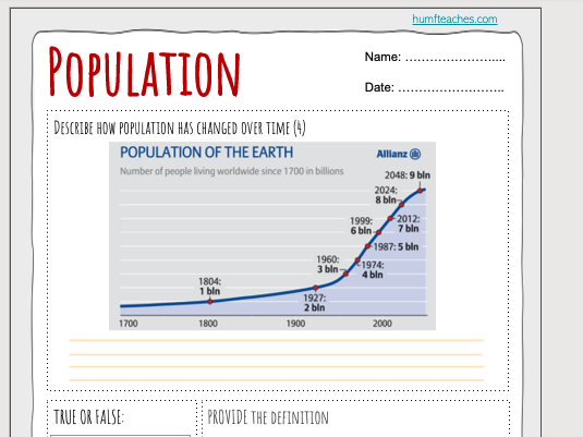 Population Growth Worksheet - Geography Demographics