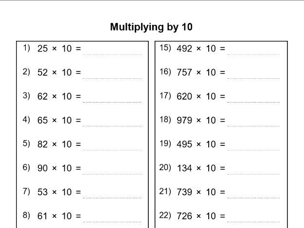 Multiplying Whole Numbers By 10 100 And 1000 Worksheet