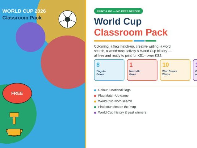 World Cup 2026 Classroom Pack — FREE Colouring, Flag Match-Up, Word Search & Map Activity