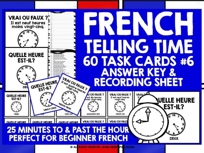 FRENCH TELLING TIME CHALLENGE CARDS 6 Teaching Resources