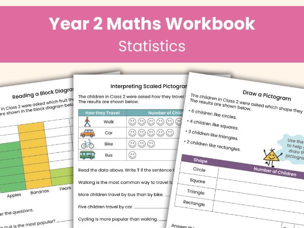 Year 2 Maths Statistics Worksheets – Data Handling, Tally Charts, Pictograms and Block Diagrams