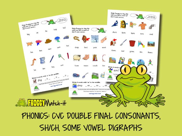 PHONICS: CVC, DOUBLE FINAL CONSONANTS, SH/CH, SOME VOWEL DIGRAPHS