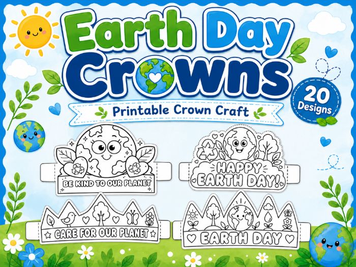 Earth Day Crowns Craft | Printable Earth Day Hats | 20 Designs