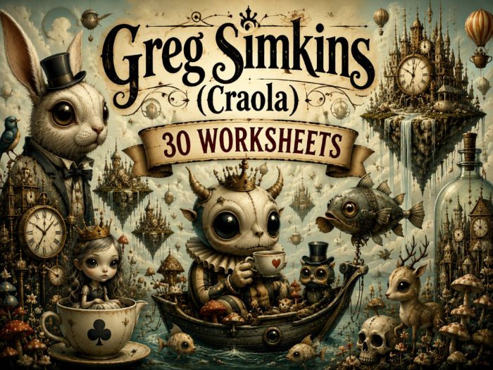 Greg Simkins (Craola) Inspired Art Worksheets | 30 Creative Drawing Activities | Surreal Creatures &