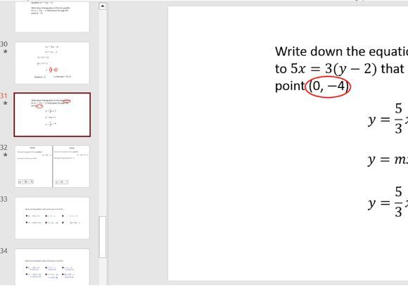 Write an equation in the form y=mx+c