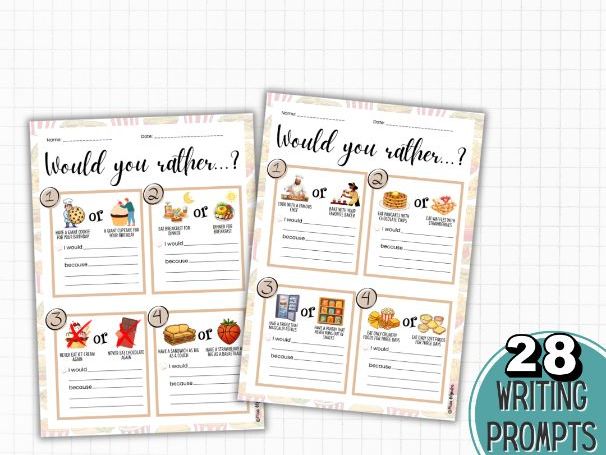 Food Opinion Writing Prompts | Would You Rather Writing Activity | ESL / EAL Primary Subject: Eng