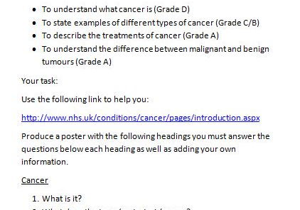 Computer research task on cancer. New AQA spec