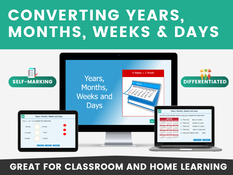 Converting Years, Months, Weeks and Days Year 4 Interactive Maths Lesson and Activities