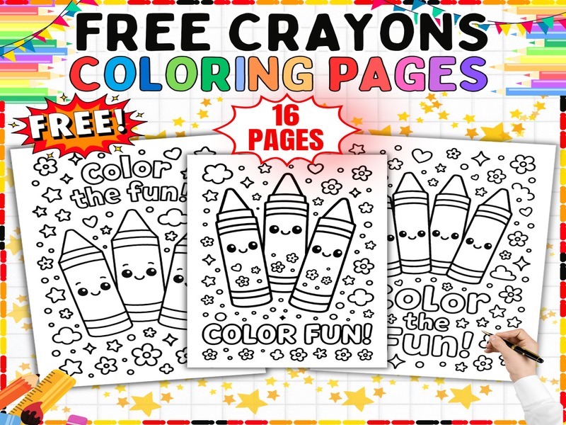 Free Crayon Coloring Pages | 16 Page Coloring Sheets | Coloring Fun for Early Finishers
