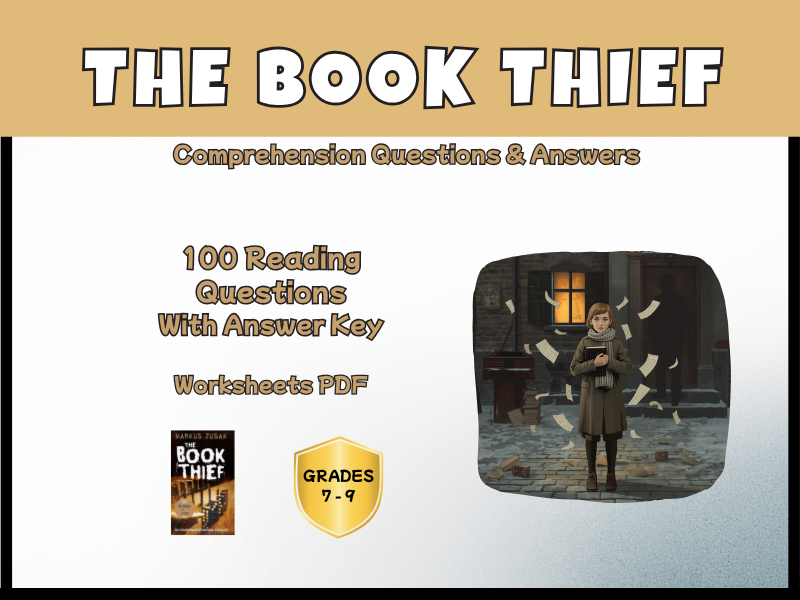 The Book Thief Novel Study Reading Comprehension PDF | 100 Questions + Answer Key | Year 6–9