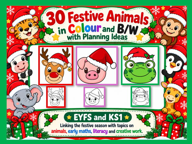 30 Festive Animals in Colour and B/W