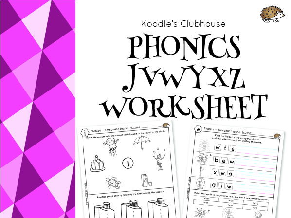 Phonics J,V,W,X,Y,Z worksheet