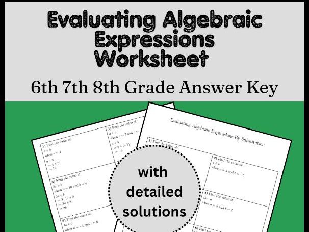 Evaluating Algebraic Expressions Worksheet | 6th 7th 8th Grade | Answer Key