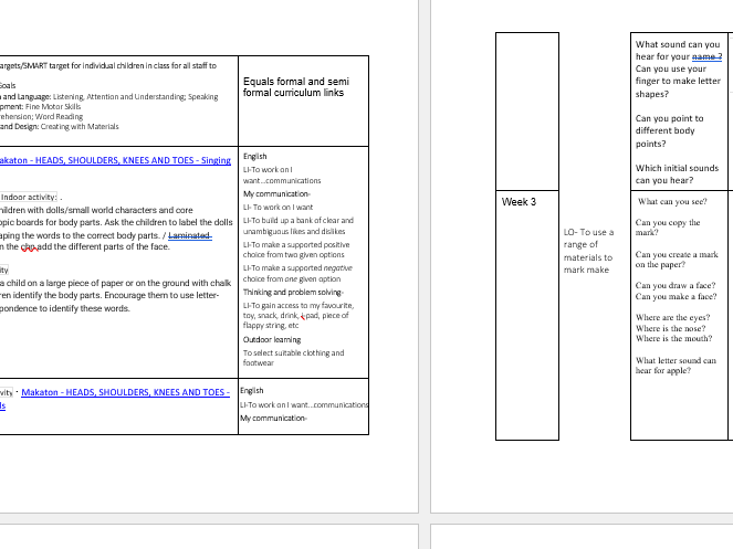 English EYFS All About Me Termly plan
