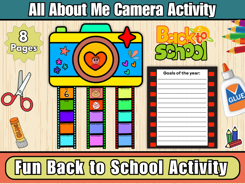 All About Me Camera Craft-First Day Back to School-Goal Setting,Cut & Paste Activity