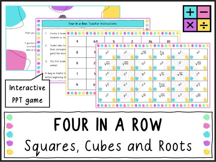 Squares, Cubes and Roots - Four in a Row Game (KS2/KS3)