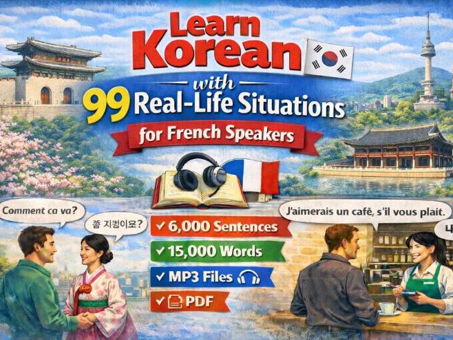 Learn Korean for French Speakers, 6,000 Sentences, 15,000 Words(MP3 & PDF)
