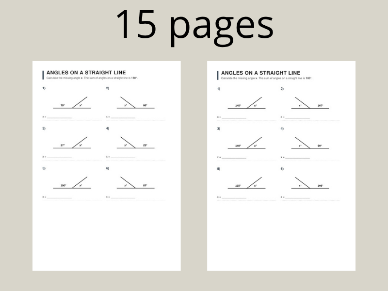 Angles on a Straight Line | 150 Practice Problems | Geometry Worksheet Packet
