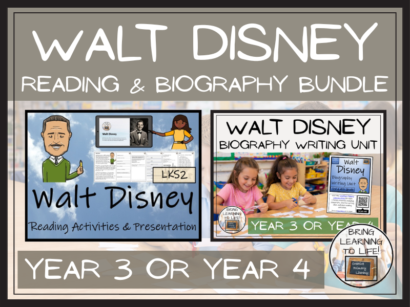 Walt Disney Reading Comprehension & Biography Bundle | LKS2