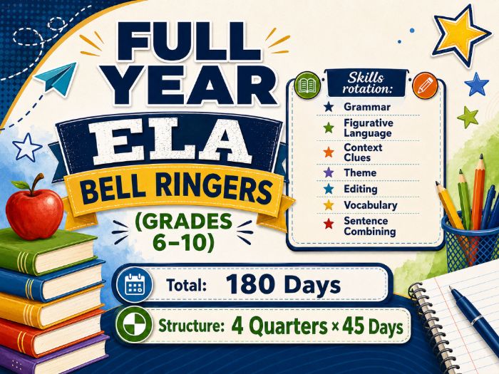 Full Year ELA Bell Ringers Grades 6–10 | 180 Daily English Warm-Ups