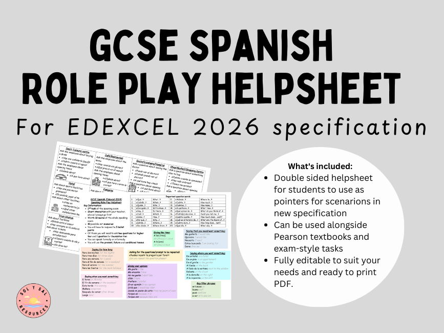 GCSE Spanish (Edexcel 2024) Role Play Helpsheet