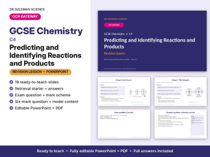 OCR Gateway GCSE Chemistry C4 Predicting & Identifying Reactions Revision Lesson
