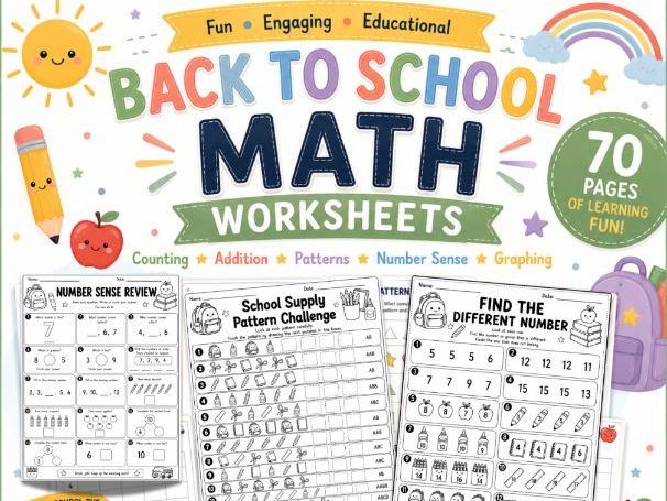 Back to School Math Worksheets | Counting, Addition, Patterns, Number Sense & Graphing | Kindergarte