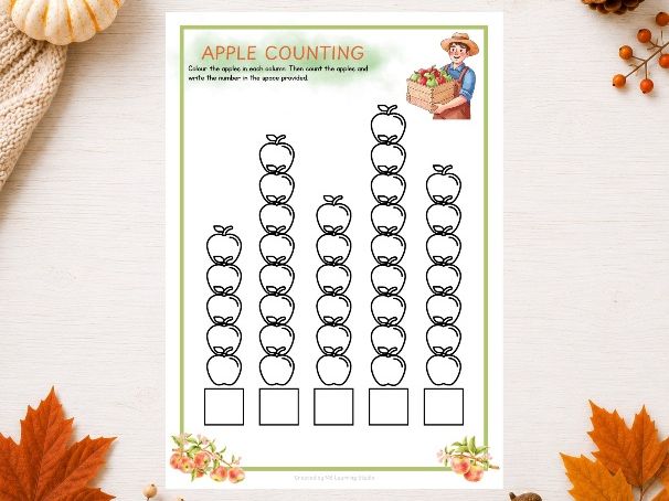 Apple Counting 1–10 | Fall Counting Worksheet | Autumn Math Activity | Preschool & Kindergarten