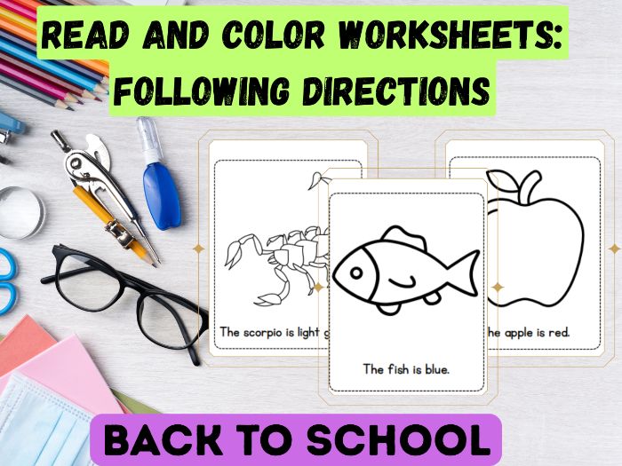 Read and Color Worksheets: Following Directions
