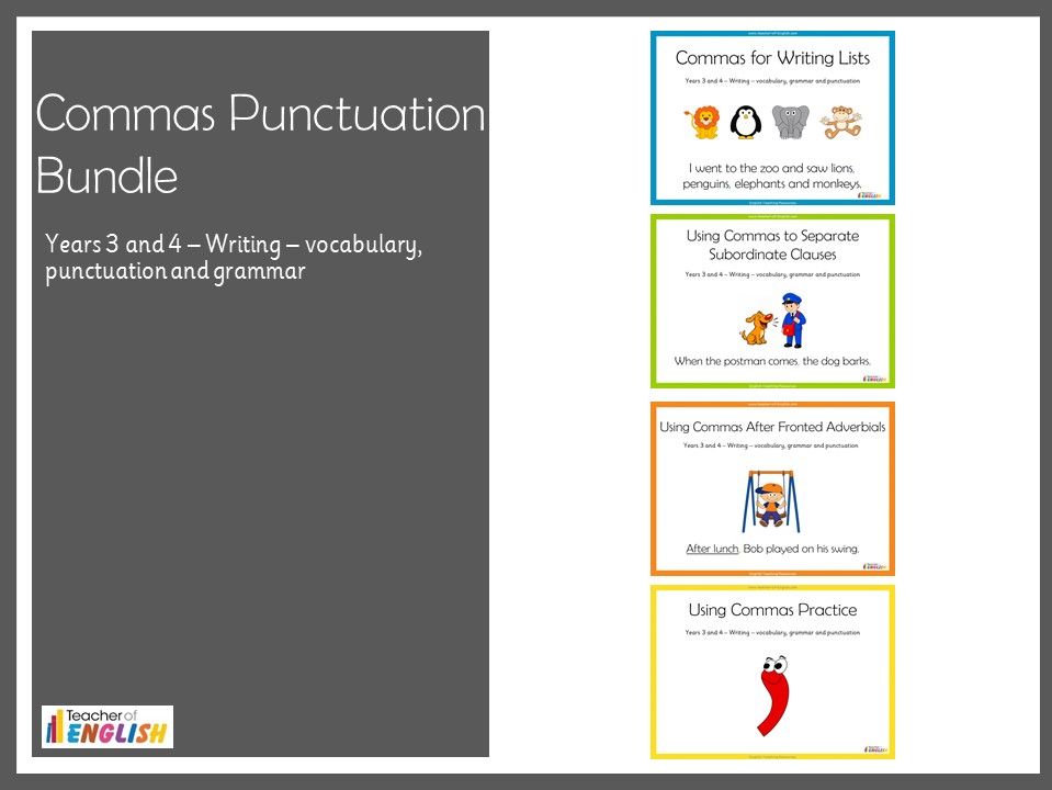 Commas Punctuation Bundle - Years 3 and 4