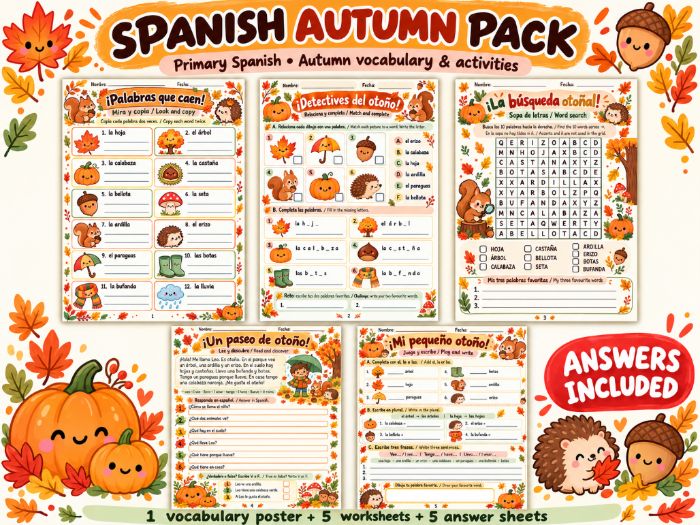 El otoño - Spanish Autumn Worksheets and Vocabulary Poster | Primary / KS2 |
