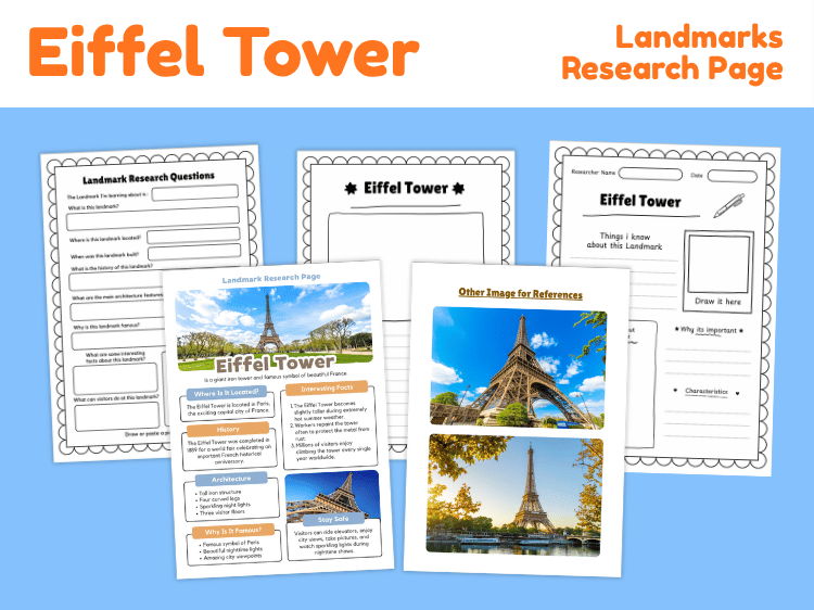 Eiffel Tower Research Project | Landmark Worksheets & Fact Page