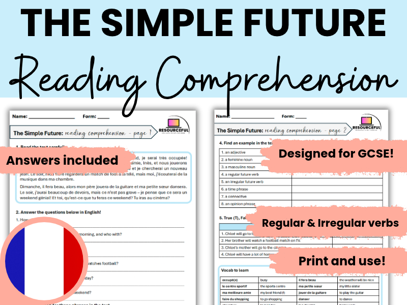 French Simple Future GCSE-style Reading Comprehension Worksheets (x2)
