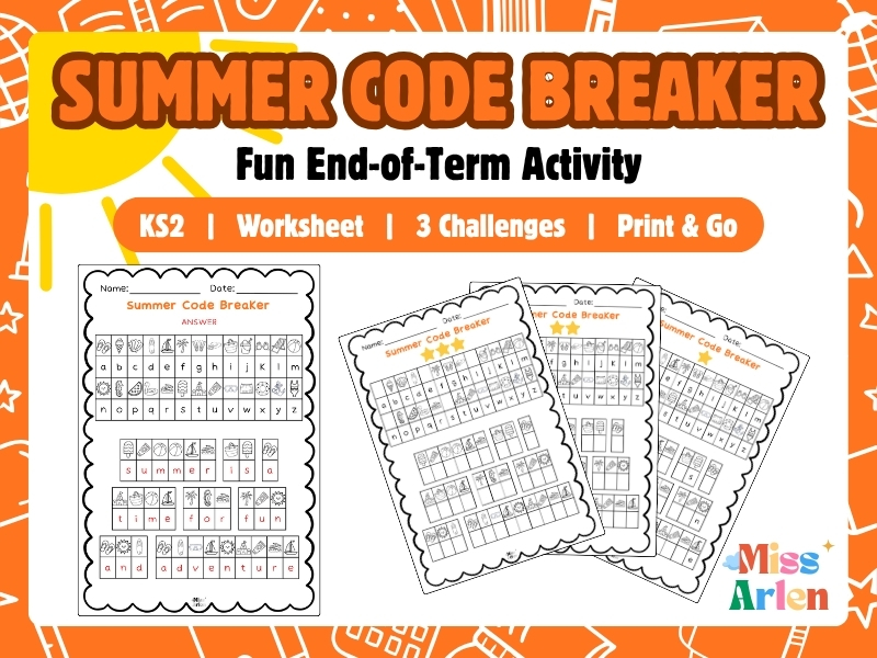 Summer Code Breaker Challenges, End of Term KS2 Activity, 3 Levels of Difficulty (LKS2)